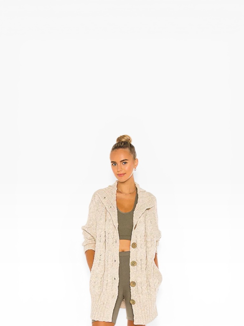 Free People fall Espresso Cardi in Blanched Pine, size XS, cotton